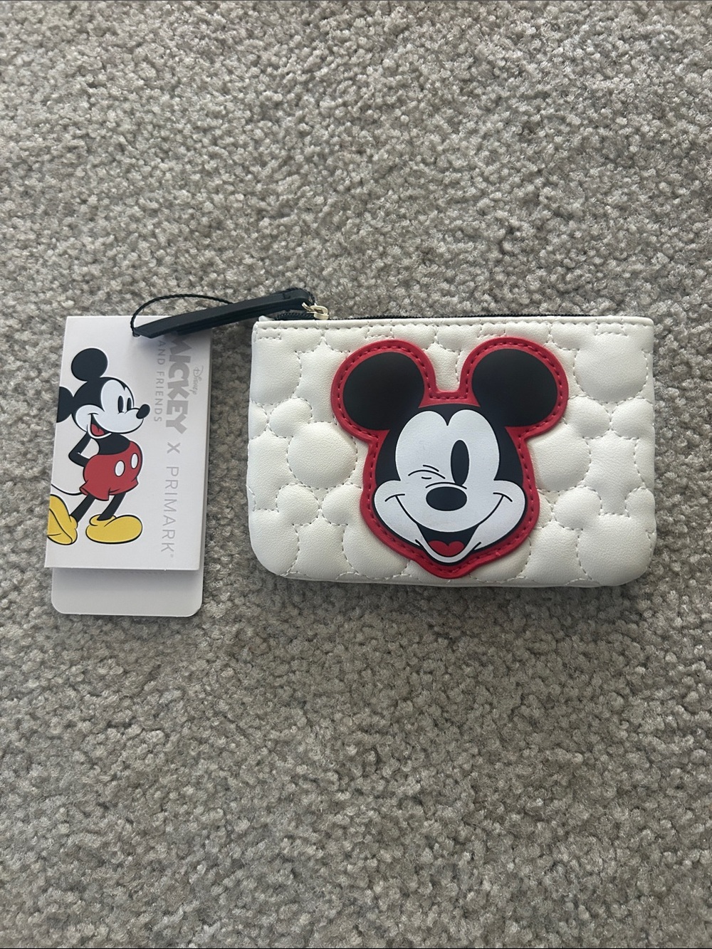 Primark White Quilted Mickey Mouse Coin Purse with Red Trim